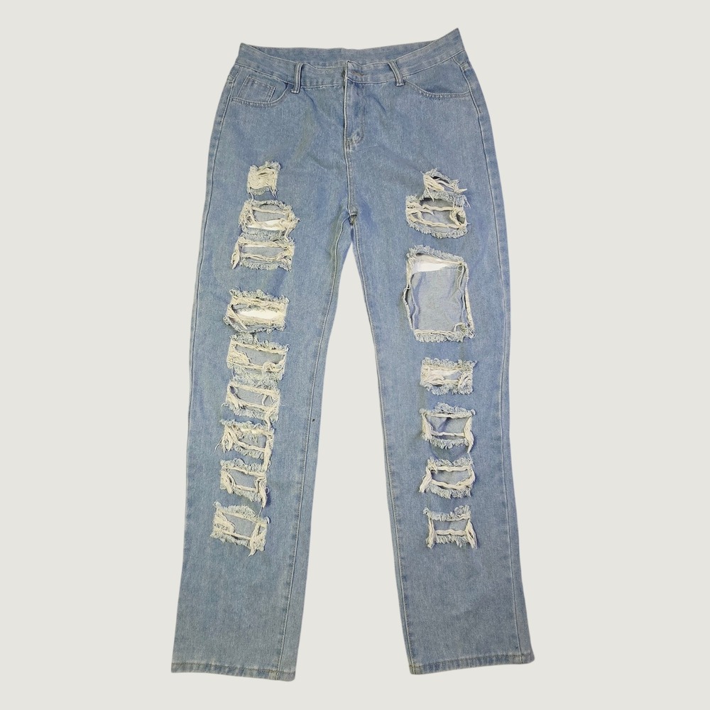 Unbranded Women's Distressed Straight Leg Jeans 3XL‎ Blue Ripped Denim K91